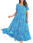 YESNO Women Dresses Casual Plus Size Bohemian Short Sleeve Floral Long Maxi Summer Beach Swing Dress/Pockets M EJFUK CR44