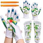 Acupressure Reflexology Gloves and Socks Set Reflexology Tools Massage with Point Massager Tools Hand Spa Reflexology Sock Five Toe Separate Socks for Women and Men Tired Relieve