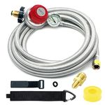 NQN 12 Foot 0-30 PSI High Pressure Adjustable Propane Regulator with Gauge 0~60PSI Gas Flow Indicator, Gas Cooker 3/8inch Female Flare Fitting, Stainless Steel Braided Hose and Gas Grill LP Regulator