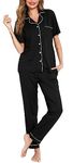 Lovasy Pyjamas for Women Soft Ladies Pyjamas Button Down Pjs for Women Sets Classic Womens Pyjamas Sets Pajamas Loungewear with Pockets,Black,L