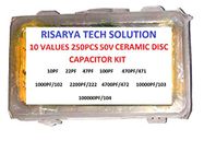 RISARYA MIX CERAMIC DISC CAPACITOR KIT OF 10VALUES(250PCS) 10PF TO 0.1UF(50V)