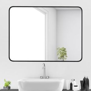 Bathroom Mirror Sleek Modern Black Aluminum Framed Wall Mounted Mirror with Soft Corners L36 xH48