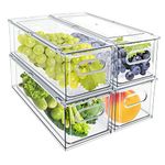 MineSign 4Pack Stackable Fridge Drawers Pull-out Storage Bins with Handle Clear Food Container for Refrigerator Plastic Dresser Organizer Fruit&Veggie Keeper for Freezer Cabinet Kitchen Organization