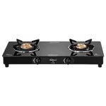 Sunflame Crystal 2 Burner Gas Stove | Wide Body Design | 1 Medium and 1 Small Brass Burners | 2 Years Product Coverage by Sunflame | Manual Ignition | Heavy Duty Pan Support | PAN India Presence