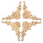 4pcs Wood Carved Mouldings Applique Corner Decal Onlay Wood Embellishments for Crafting Furniture Home Holiday Gift, Handcrafted Holiday Gift Door Cabinet Cupboard Furniture Rose Unpainted Sculptures