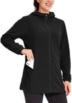 Willit Women's Long Fleece Jacket Full-Zip Thermal Fleece Hooded Jacket Lightweight Winter Coat Black L