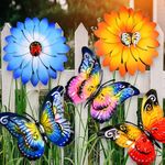 XEWEA 5PCS Metal Flower Butterfly Graden Decor for Fence(Large Size),Hanging Handmade 3D Double Wings Butterflies Flowers for Garden,Outdoor,Patio,Yard,Fence and Wall Art Sculptures Decoration, Gift