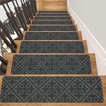 HEBE Carpet Stair Treads Non Slip Indoor Stair Carpet Rugs 15 Pack 8"x30" for Wooden Steps Slip Resistance Safety Runner Mat for Pets, Elders and Kids, Self Adhesive Stair Treads