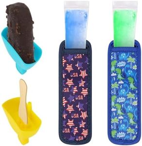 4Pcs Popsicle Holders and Ice Pop Holders Set for Kids, Drip Free Silicone Popsicle Holder with Straw, Reusable Washable Ice Pop Neoprene Sleeves for Toddlers Mess Free
