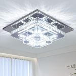 CXGLEAMING 12" Crystal Chandelier Ceiling Light Living Room Modern LED Light Fittings Ceiling Flush Mount Square Chandelier for Bedroom Bathroom Entryway Hallway Light Fixture,Cool White