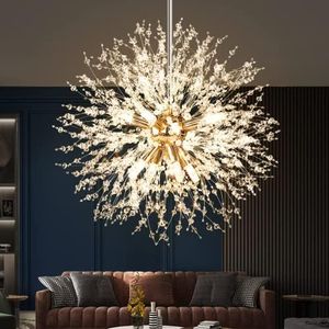 Modern Crystal Chandeliers Firework 8 Lights 40cm Diameter Bulbs Included Sputnik Ceiling Light Fixtures Semi Flush Mount Dandelion Pendant Light for Bedroom Living Dining Room Kitchen Foyer