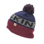 SEALSKINZ Unisex Water Repellent Cold Weather Bobble Hat - Navy Blue/Grey/Red, Small/Medium