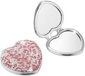 AsAlways Rhinestone Compact Pocket Mirror Portable Travel Cute Cosmetic Mirror Folding Handheld Double-Sided 1x/2x Magnifying Purse Mirror(Pink)