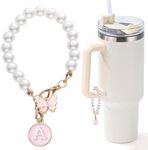 LUHOHI Accessories for Stanley Cup Pearl Chain Initial Accessoriess for Handle Stuff Decor Water Bottle Jewelry Tumbler Cute Simple Modern Personalized Name ID Decorations Letter Pink Tag A