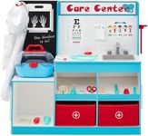 Best Choice Products Pretend Play Doctor's Office, Wooden Medical Center Toy Set for Kids w/ Carrying Case, All Accessories Included, Height Measurer, 2-Piece Costume - Blue