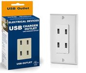 (Pack of 1) Axiomdeals (Type A USB) 4 Ports Wall Charger Electrical Receptacle Outlet, 5.8A Total 5V Smart High Speed USB cUL Listed,Quick Charging Capability,Wall Plate Included