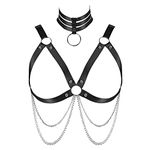 Women's Body Harness Plus Size Bra Hollow Punk Metal Chain Bra Gothic Christmas Carnival Halloween Fashion Costume, black, UK 14