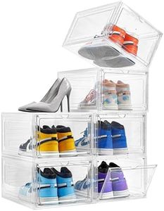 Attelite Drop Front Plastic Shoe Box with Clear Door,Set of 6,Stackable,For Display Sneakers,Easy Assembly,Fit up to US Size 12(13.4”x 10.6”x 7.4”)