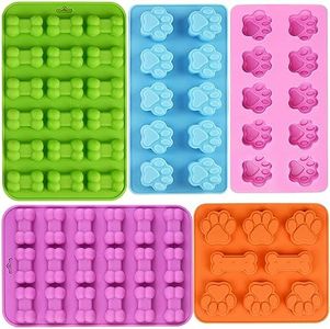 WMKGG Puppy Dog Paw and Bone Silicone Molds, Set of 5 Food Grade Baking Molds for Chocolate, Candy, Jelly, Ice Cube, Dog Treats, Biscuits