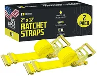 E Track Ratchet Straps Cargo Tie-Downs, (Pack of 2) 2 x 12 Heavy Duty Yellow Tie-Down Rachet Straps, Strong Ratchet Strap, E Track Spring Fittings, Tie Down Motorcycle