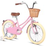 Glerc 18 Inch Kids Girls Bike for 5 6 7 8 Years Old Little Girls Retro Vintage Style Bicycles with Basket Training Wheels and Bell, Peach, Pink