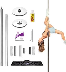 X-POLE Fitness & Dance Pole for Home, Static (Non-Spinning), Portable & Adjustable - 40mm Chrome (Sport) [DVD + Grip Powder + Access to TV Membership]