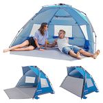 KingCamp Beach Tent Pop Up Shade, 10s Easy Set Up Portable Beach Canopy Tent Sun Shelter for 3-4 Person, Lightweight Instant Tent with Extendable Floor Beach Outdoor Camping Picnic