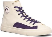 P.F. Flyers All-American White and Purple High Top Sneakers for Men and Women, Vintage Canvas and Suede Hi-Top Athletic Shoe, Unisex