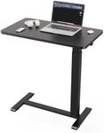 Ywin Adjustable Height Side Table, Adjustable Bedside Table with Wheels, Overbed Bedside Table, Pneumatic Moveable Bed Desk, Rolling Hospital Bed Table(Black)
