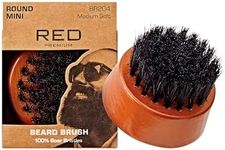 RED by Kiss Beard Brush with 100% Natural Boar Bristles for Men, Premium Wooden Brush, Beards Mustaches Grooming Shaving Comb, Tame and Soften Facial Hair (ROUND MINI)