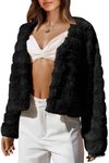 BTFBM Women's Faux Fur Coat Open Front Warm Winter Long Sleeve Outwear Shaggy Jackets Parka Short Cardigan Jacket(Solid Black, X-Large)