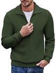 COOFANDY Men's Quarter Zip Pullover Casual Slim Fit Sweaters Corduroy Sweatshirt Army Green