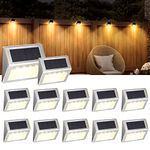 Solpex Stainless Steel Solar Step Lights - 12 Pack Solar Powered Deck & Stairway Lights, Outdoor Fence Pathway Porch Garden (Warm White)