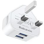 USB Plug Charger,Rekavin Dual Port USB Wall Plug Adapter UK Compact Mains Charge 2.1A with Smart IC Charging Technology for iPhone 11 Xs/XS Max/XR/X/8/7/6/Plus,iPad Pro/Air 2/Mini 4 etc