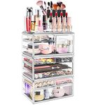 DILIBRA Acrylic Makeup Organizer, Stackable Clear Cosmetic Display Case with 10 Drawers, Large Skin Care Storage Organizer Display Box for Jewelry Hair Accessories Vanity Bathroom Counter Dresser