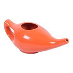 Leak Proof Nozzle, Durable Ceramic Jal Neti Pot (220 ML) Non-Metallic and Lead-free Comfortable Grip | Microwave and Dishwasher Friendly 1 PCS Orange