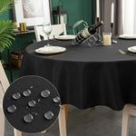 Qidordour Round Tablecloth,70 inch Diameter,Faux Linen Table Cloth,Water Resistant Spill-Proof Wipeable Polyester Dining Table Cover for Kitchen Cafe Restaurant Buffet Tabletop Decoration,Black