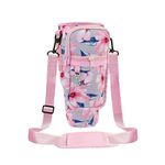 MultiValue Water Bottle Carrier Bag for Stanley Cup, Fashion Water Bottle Holder with Strap Phone Pocket, Water Bottle Pouch Bag Fits Stanley 40oz Tumbler for Walking and Hiking (Pink Flower)