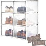 HomeBuddy Shoe Organizer Box - 6 Pack Shoe Box, Stackable Sneaker Storage, Sturdy Shoe Storage Boxes with Back Ventilation, Clear Shoe Holder - Bamboo Charcoal Deodorizers Included