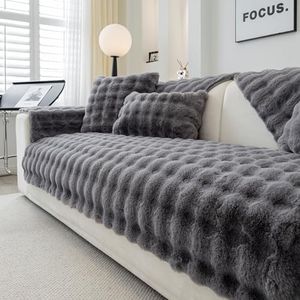 Topchances Soft Plush Sofa Cover - New Non-Slip Sofa Covers 1 2 3 Seater, Rabbit Faux Fur Couch Covers, Fluffy Couch Cover, Sofa Cover L Shape Furniture Protector for Living Room (Dark Grey, 70x70)