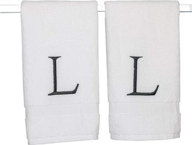 Decorvo Black & White Bathroom Hand Towel - Monogrammed Luxury Hotel Quality Decorative Embroidered Towel for Powder Room, Spa - GOTS Organic Certified - Set of 2 Letter L