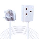 ExtraStar 1 Way Gang Single Socket Mains Power Extension Lead 13A UK 3Pin Plug - 3 Metre Cable, White