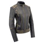 Milwaukee Leather MLL2527 Women's 'Elegant' Distressed Brown Detail Laced Leather Jacket - Medium