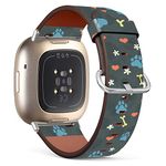 Mingdao Compatible with Fitbit Sense 2 / Sense/Versa 4 / Versa 3 Patterned Leather Replacement Band (Love Hearts And Dogs Paw Prints)