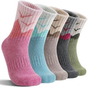 EBMORE Womens Merino Wool Hiking Socks Thermal Warm Winter Boot Crew Cushion Work Gift Socks 5 Pairs(Dark Coffee/Dark Green/Dark Gray/Pink/Blue,M)