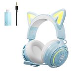 SOMIC Cat Ear Headphones, 2.4G/Bluetooth Wireless Gaming Headset for PS5, PS4, PC with RGB Lights and Retractable Mic, 10Hrs Playtime, 7.1 Surround Sound for Laptop, Smartphone-GS510 Pro - Blue