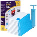 ABOUT SPACE 12 Pack Vacuum Bags for Travel with Hand Pump (6 Jumbo/6 Large) Airtight, Reusable Space Saver Compression Storage Bags for Packing, Ziplock Vaccine Sealer Bags for Comforters (PP-Blue)