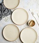 miah decor Ceramic Dinner Plates Set of 4 Handcrafted Stoneware Ribbed Cream Matte Dinning Plate for Dinner Microwave & Dishwasher Safe-Size 10 Inches