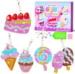 5D Gem Diamond Art Kit for Kids, Make Your Own Gem Art Keychains by Number, Cartoon Diamond Art Easy Kits, DIY Crafts Birthday Gifts Thanksgiving Christmas for Girls Boys Ages 6-8-12 (Ice Cream)