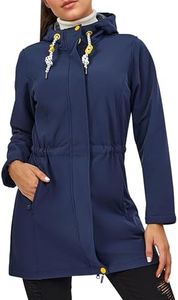 ATLASLAVA Women‘s Fall Softshell Rain Jacket, Warm Fleece Lined Hooded Windbreaker, Insulated Long Winter Coat